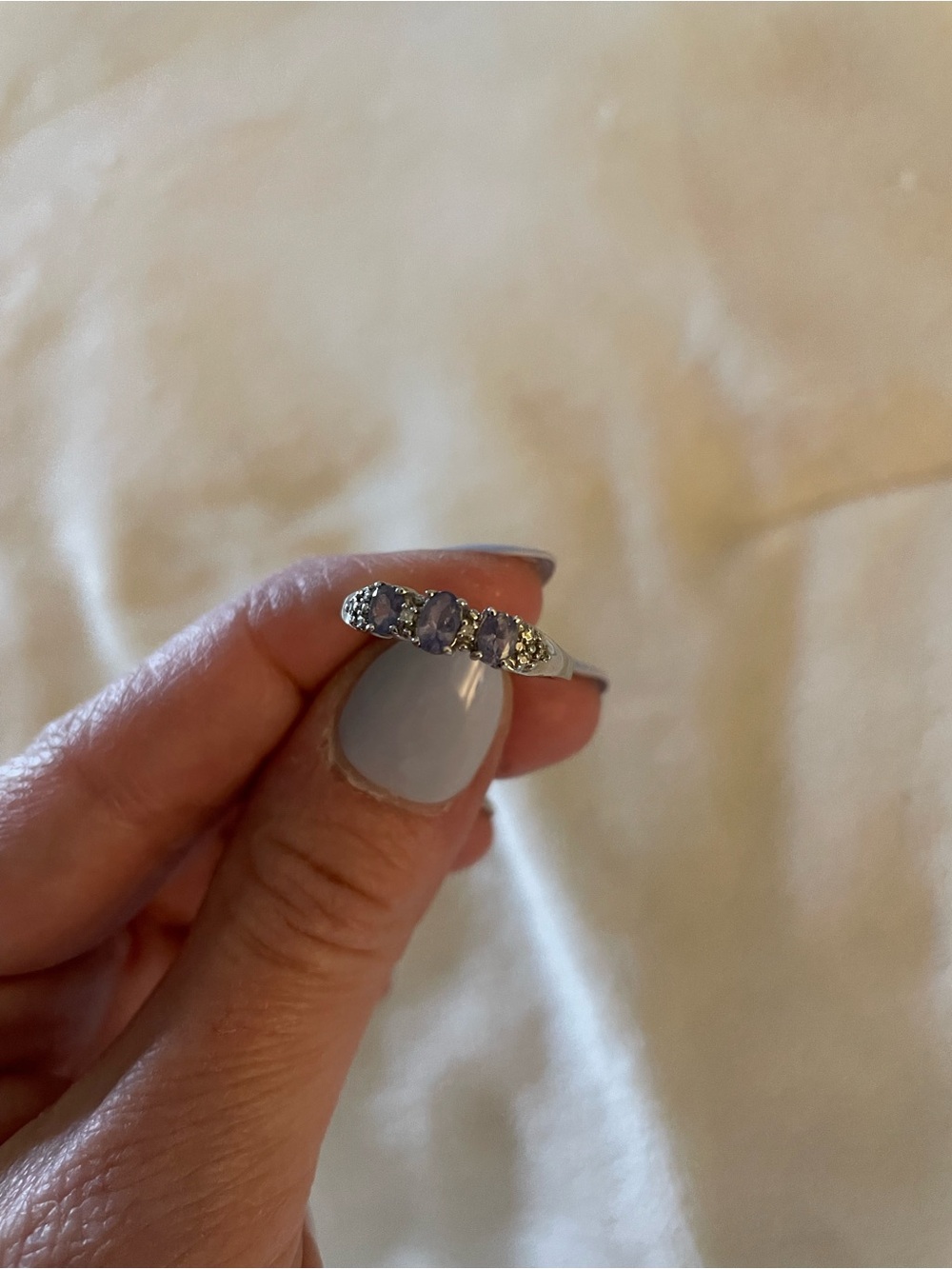 10k Sterling Silver Lavender Gemstone Ring with small diamonds